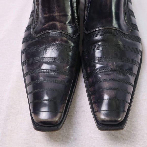 Jo Ghost Italy Black Leather Striped Slip-On Dress Shoes Sz 45 (US 11-12) Italy - Picture 3 of 9